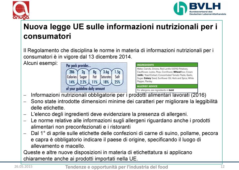 L'elenco degli ingredienti deve evidenziare la presenza di allergeni.