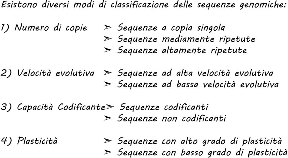 velocità evolutiva Sequenze ad bassa velocità evolutiva 3) Capacità Codificante Sequenze codificanti