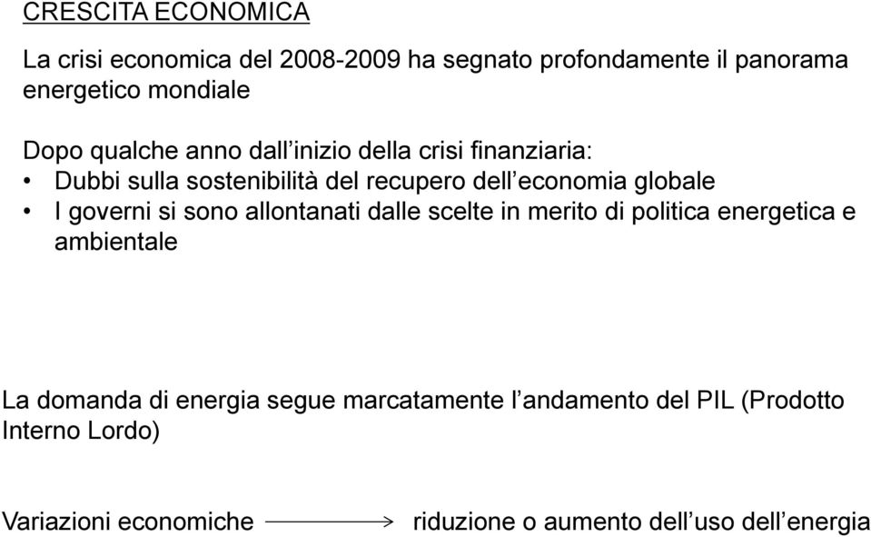 governi si sono allontanati dalle scelte in merito di politica energetica e ambientale La domanda di energia segue