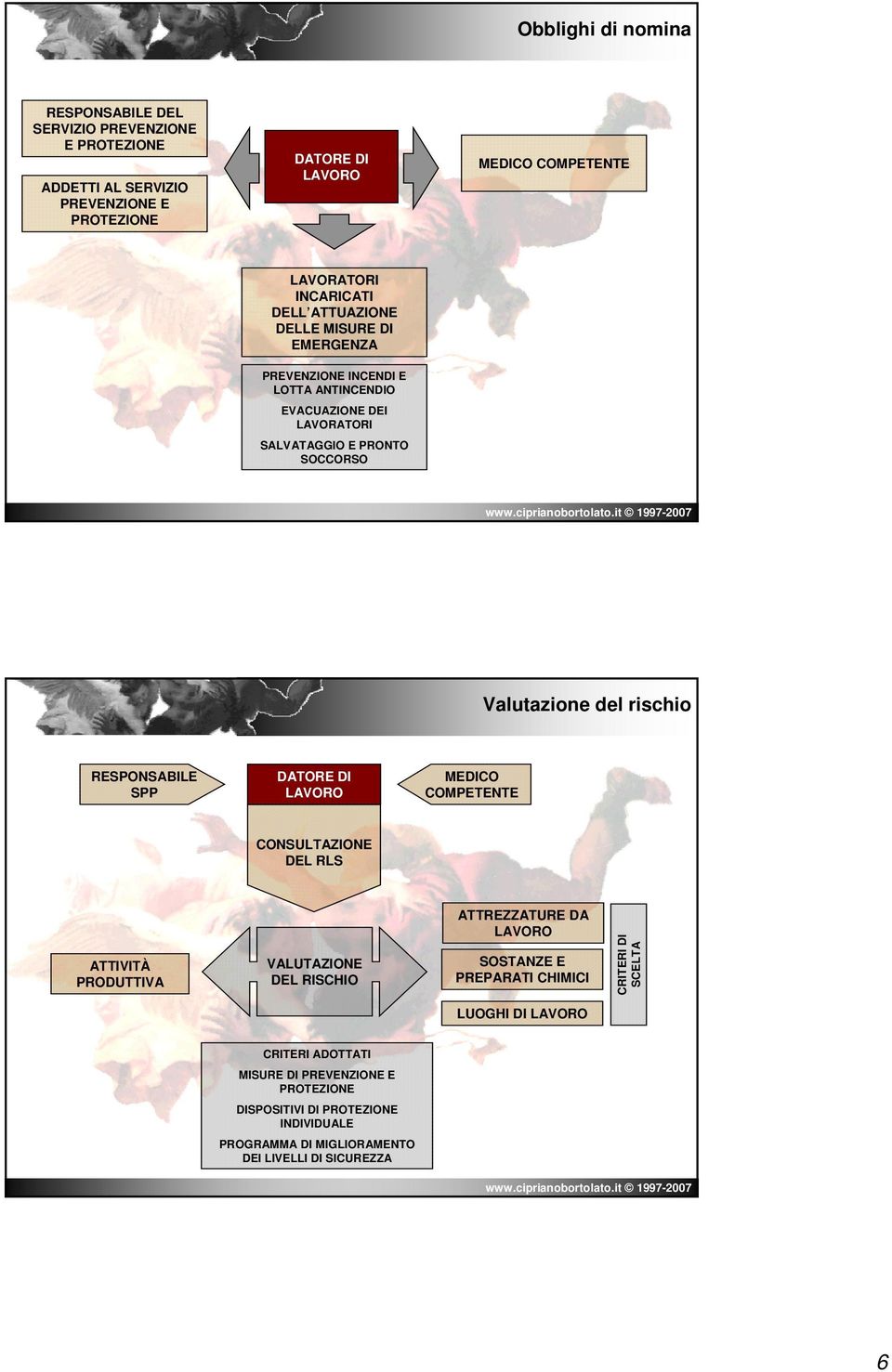 rischio RESPONSABILE SPP DATORE DI LAVORO MEDICO COMPETENTE CONSULTAZIONE DEL RLS ATTIVITÀ PRODUTTIVA VALUTAZIONE DEL RISCHIO ATTREZZATURE DA LAVORO SOSTANZE E PREPARATI