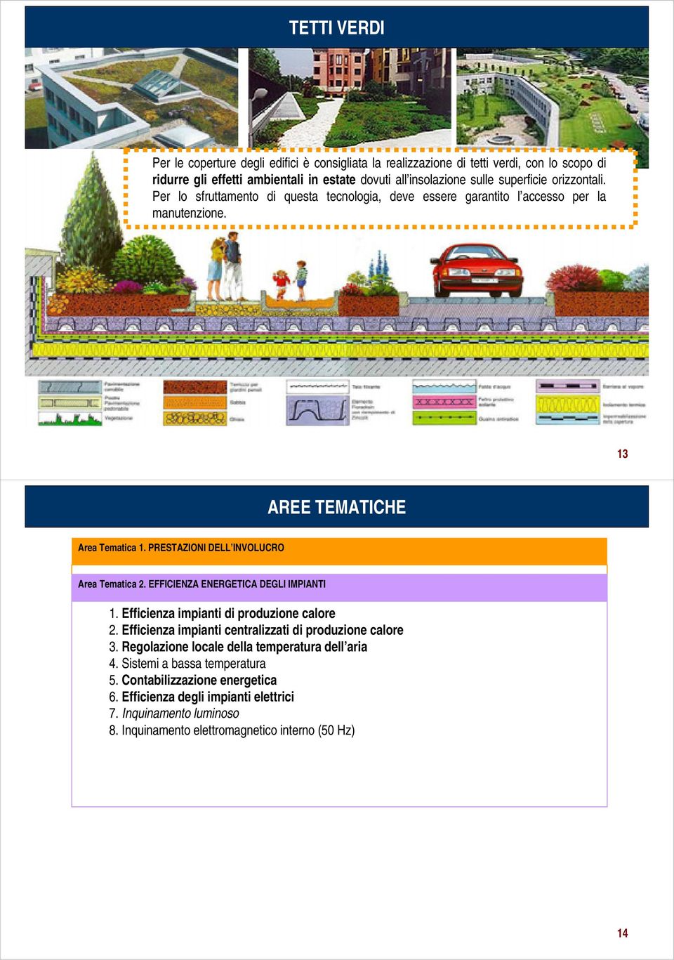 PRESTAZIONI DELL INVOLUCRO Area Tematica 2. EFFICIENZA ENERGETICA DEGLI IMPIANTI 1. Efficienza impianti di produzione calore 2. Efficienza impianti centralizzati di produzione calore 3.