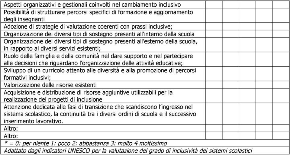 in rapporto ai diversi servizi esistenti; Ruolo delle famiglie e della comunità nel dare supporto e nel partecipare alle decisioni che riguardano l organizzazione delle attività educative; Sviluppo