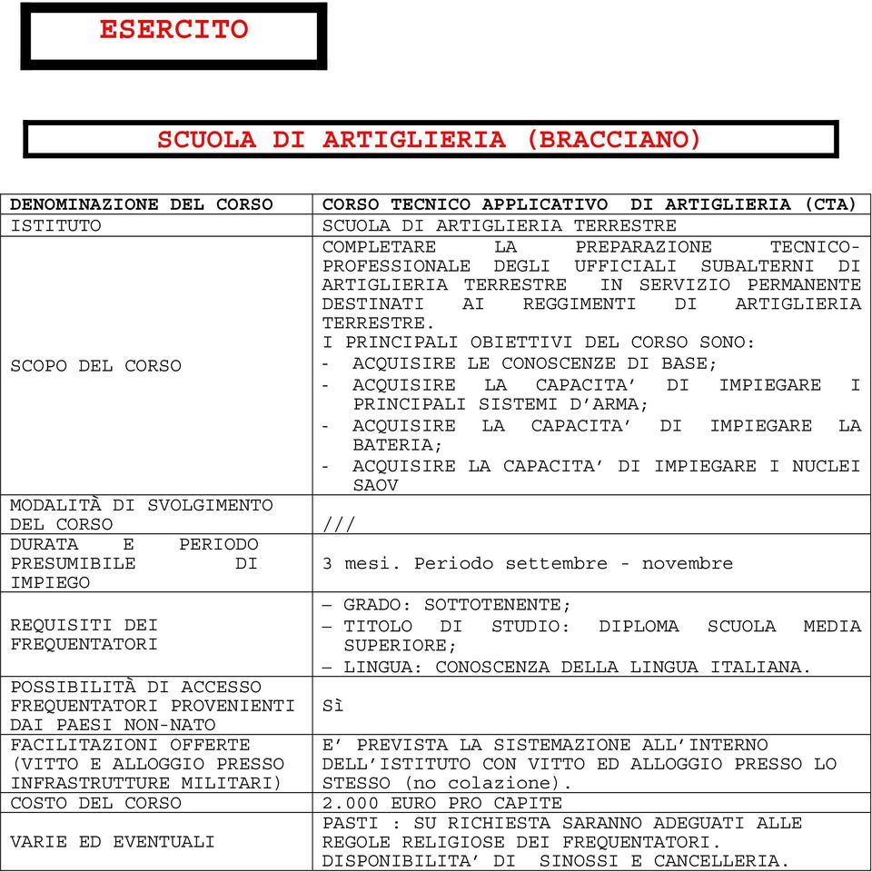 SERVIZIO PERMANENTE DESTINATI AI REGGIMENTI DI ARTIGLIERIA TERRESTRE.