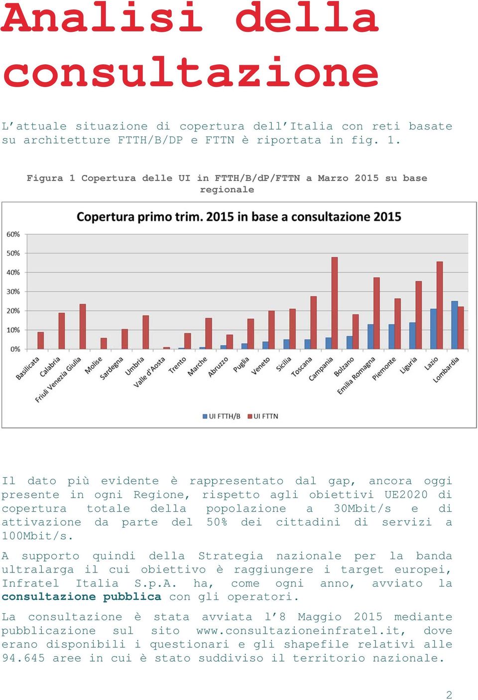 copertura totale della popolazione a 30Mbit/s e di attivazione da parte del 50% dei cittadini di servizi a 100Mbit/s.