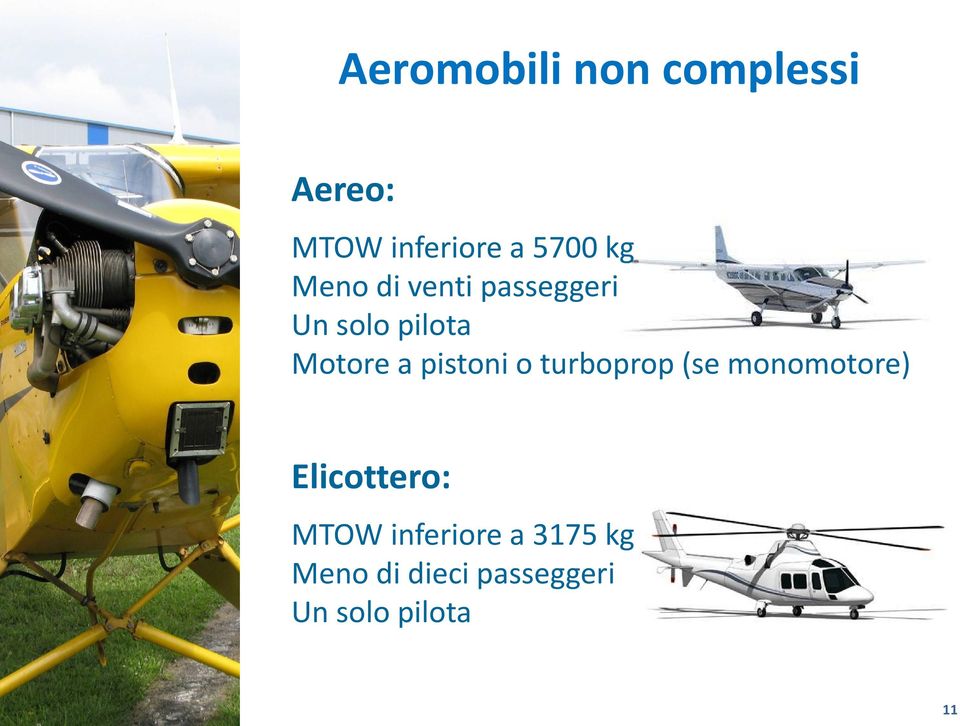 pistoni o turboprop (se monomotore) Elicottero: MTOW