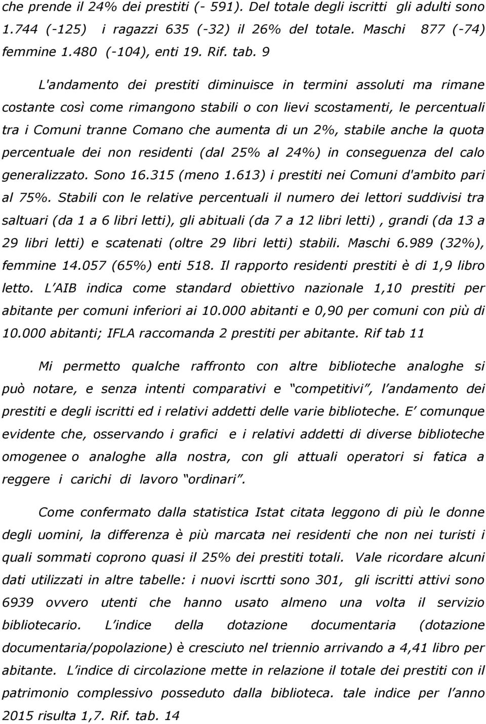 stabile anche la quota percentuale dei non residenti (dal 25% al 24%) in conseguenza del calo generalizzato. Sono 16.315 (meno 1.613) i prestiti nei Comuni d'ambito pari al 75%.