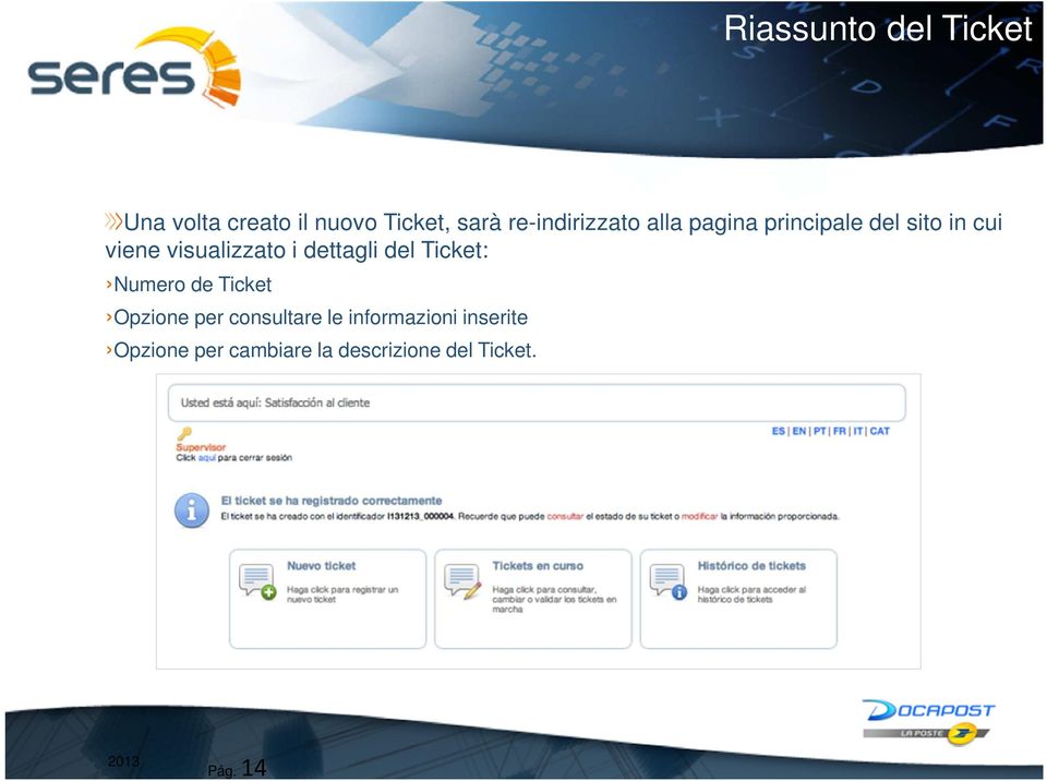 visualizzato i dettagli del Ticket: Numero de Ticket Opzione per