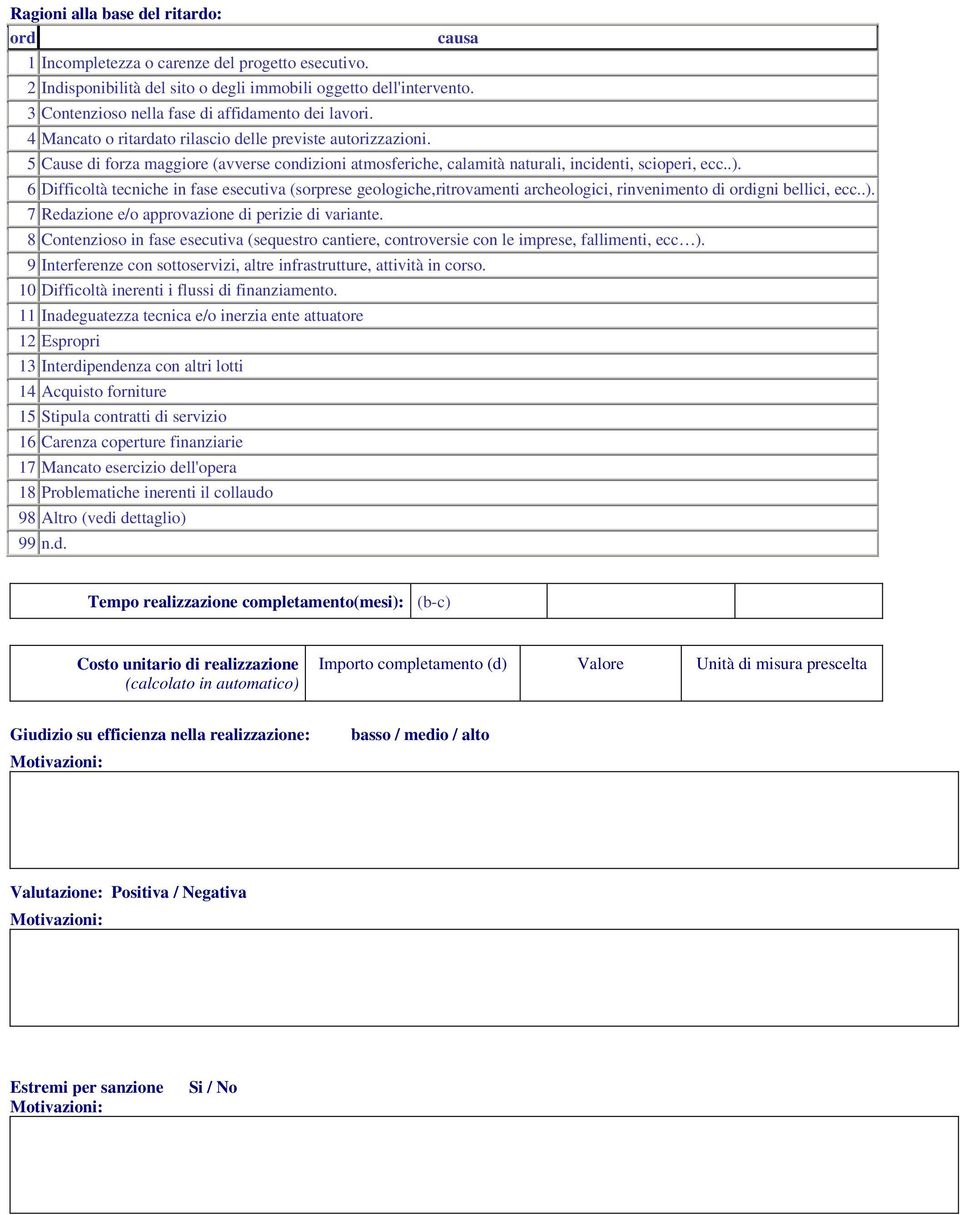 5 Cause di forza maggiore (avverse condizioni atmosferiche, calamità naturali, incidenti, scioperi, ecc..).