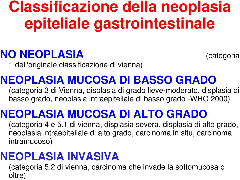 grado -WHO 2000) NEOPLASIA MUCOSA DI ALTO GRADO (categoria 4 e 5.