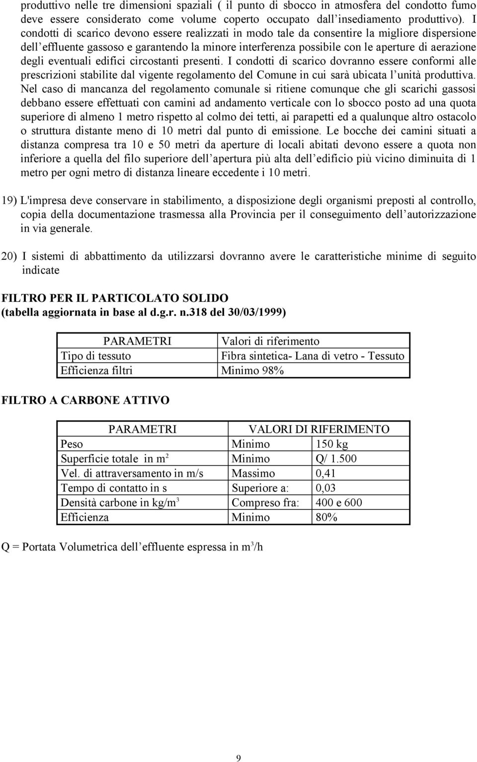 degli eventuali edifici circostanti presenti. I condotti di scarico dovranno essere conformi alle prescrizioni stabilite dal vigente regolamento del Comune in cui sarà ubicata l unità produttiva.