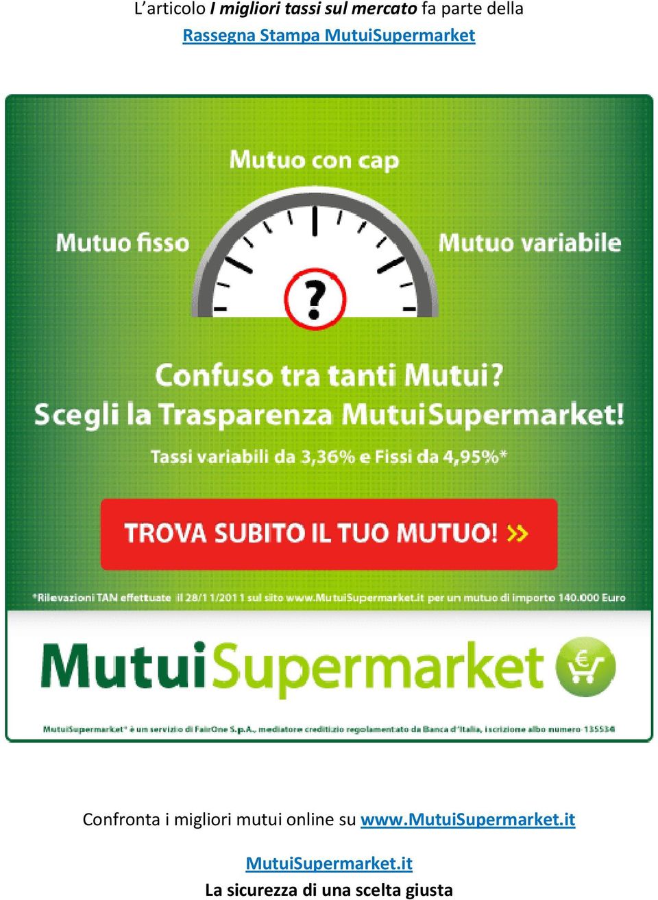 migliori mutui online su www.mutuisupermarket.