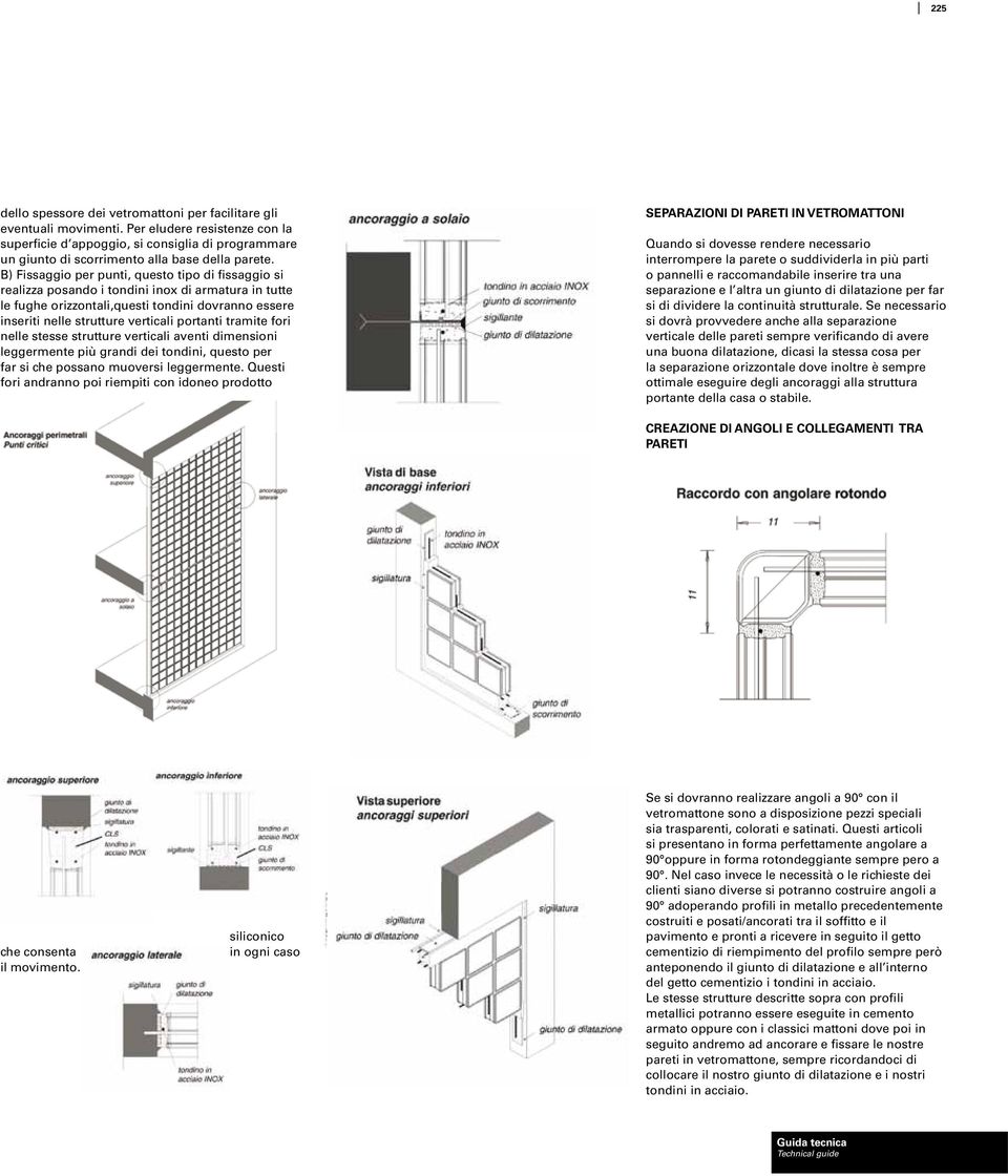 B) Fissaggio per punti, questo tipo di fissaggio si realizza posando i tondini inox di armatura in tutte le fughe orizzontali,questi tondini dovranno essere inseriti nelle strutture verticali