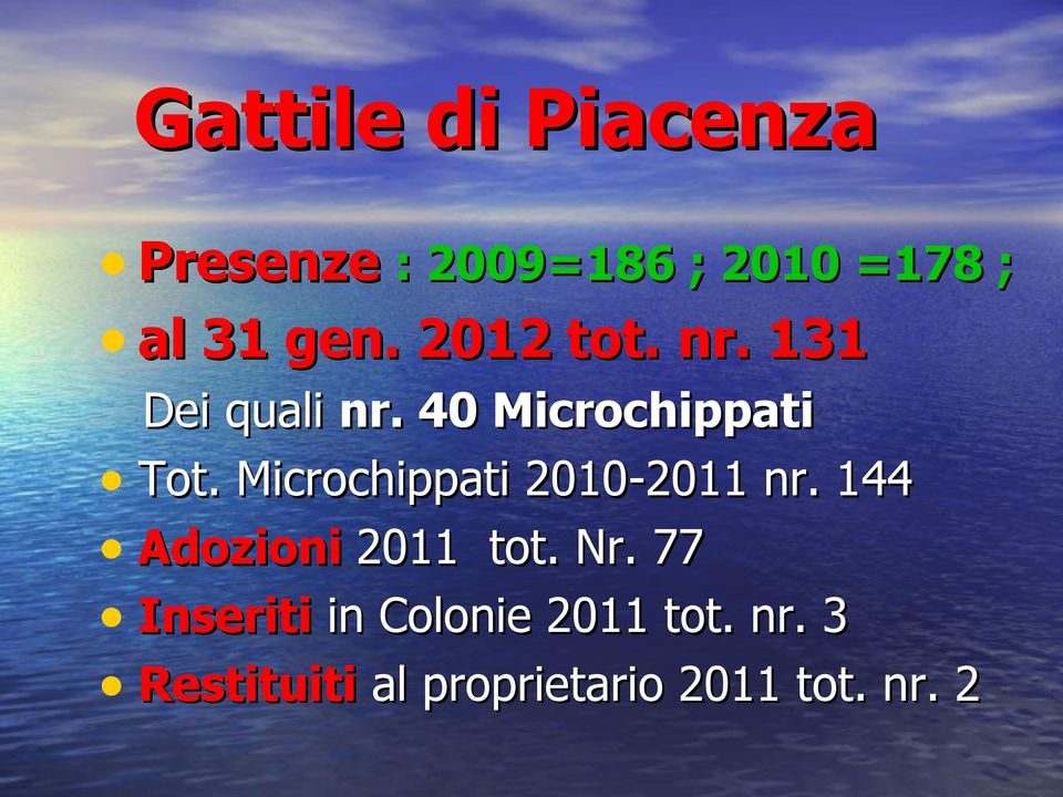 Microchippati 2010-2011 nr. 144 Adozioni 2011 tot. Nr.