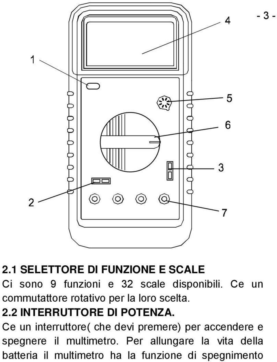 Ce un interruttore( che devi premere) per accendere e spegnere il multimetro.