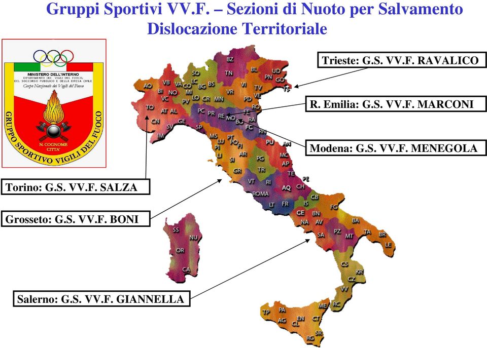 Trieste: G.S. VV.F. RAVALICO R. Emilia: G.S. VV.F. MARCONI : G.