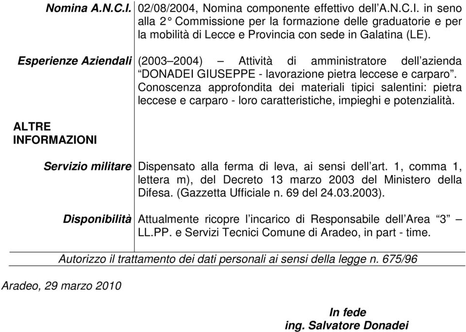 Conoscenza approfondita dei materiali tipici salentini: pietra leccese e carparo - loro caratteristiche, impieghi e potenzialità.