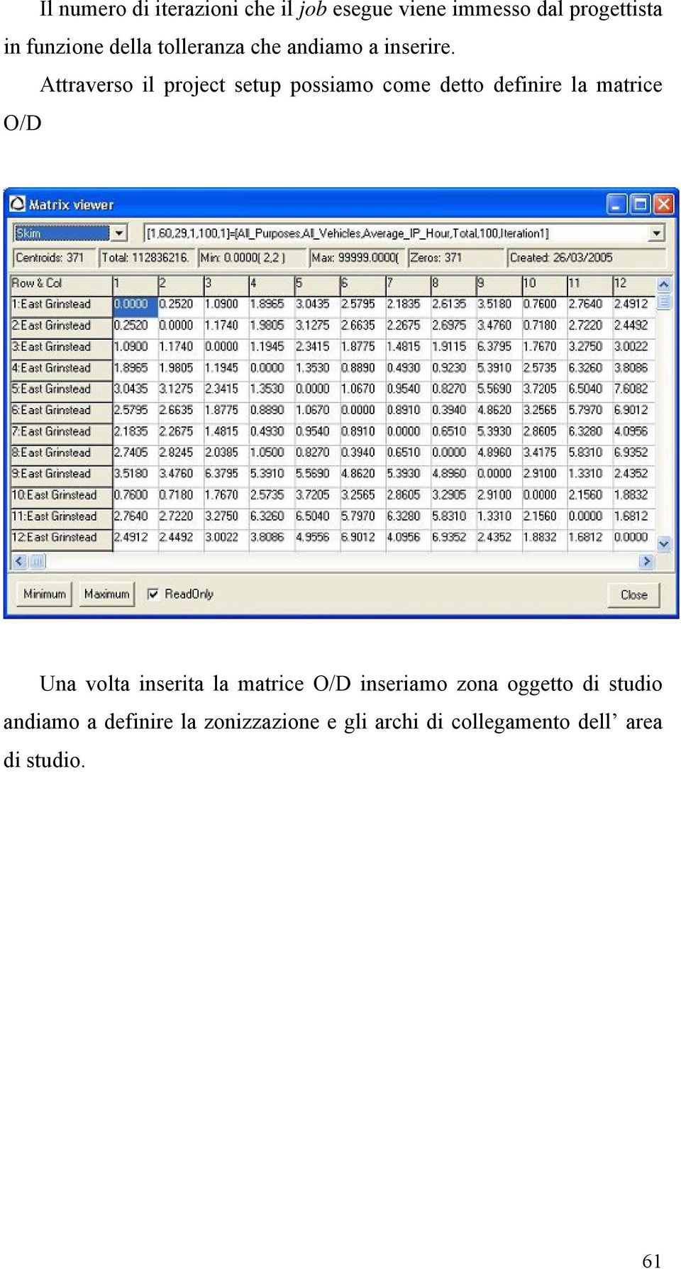 Attraverso il project setup possiamo come detto definire la matrice O/D Una volta