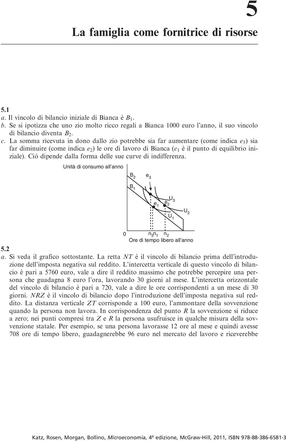 Cio` dipende dalla forma delle sue curve di indifferenza. Unità di consumo all anno B 2 e 3 B 1 e 1 U e 3 2 U 1 U 2 0 n 3 n 1 n 2 Ore di tempo libero all anno 5.2 a. Si veda il grafico sottostante.