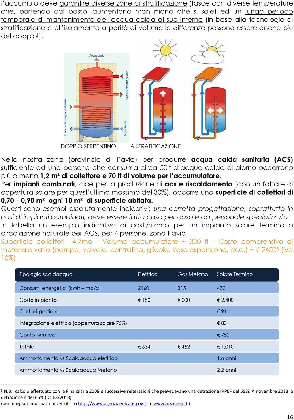 DOPPIO SERPENTINO A STRATIFICAZIONE Nella nostra zona (provincia di Pavia) per produrre acqua calda sanitaria (ACS) sufficiente ad una persona che consuma circa 50lt d acqua calda al giorno occorrono