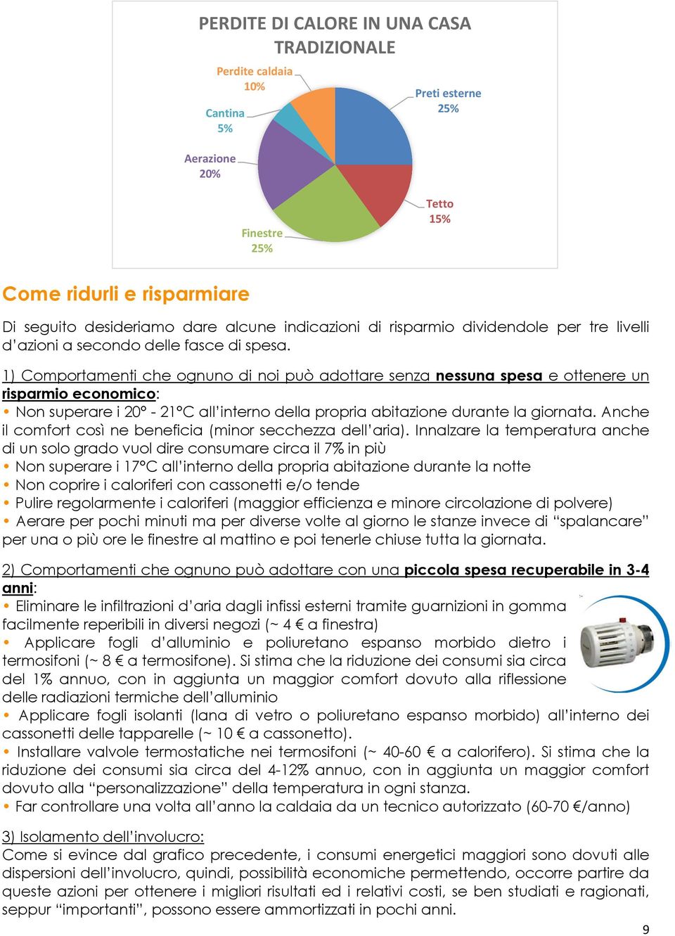 1) Comportamenti che ognuno di noi può adottare senza nessuna spesa e ottenere un risparmio economico: Non superare i 20-21 C all interno della propria abitazione durante la giornata.