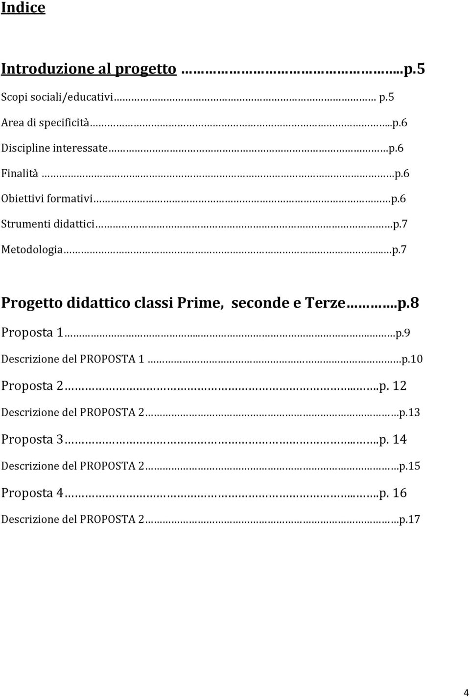 p.8 Proposta 1... p.9 Descrizione del PROPOSTA 1 p.10 Proposta 2...p. 12 Descrizione del PROPOSTA 2 p.