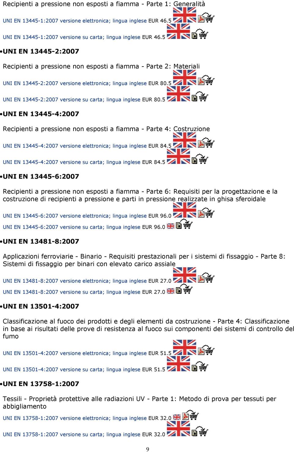 5 UNI EN 13445-2:2007 versione su carta; lingua inglese EUR 80.