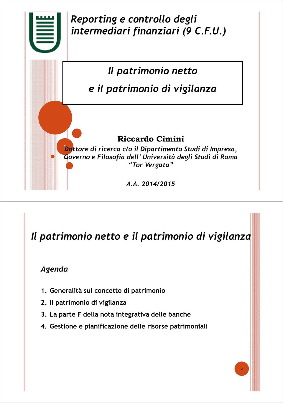 Governo e Filosofia dell Università degli Studi di Roma Tor Vergata A.