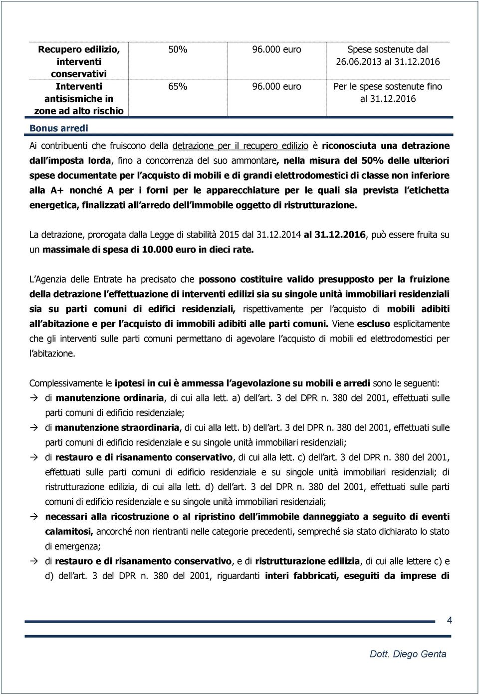 2016 Ai contribuenti che fruiscono della detrazione per il recupero edilizio è riconosciuta una detrazione dall imposta lorda, fino a concorrenza del suo ammontare, nella misura del 50% delle