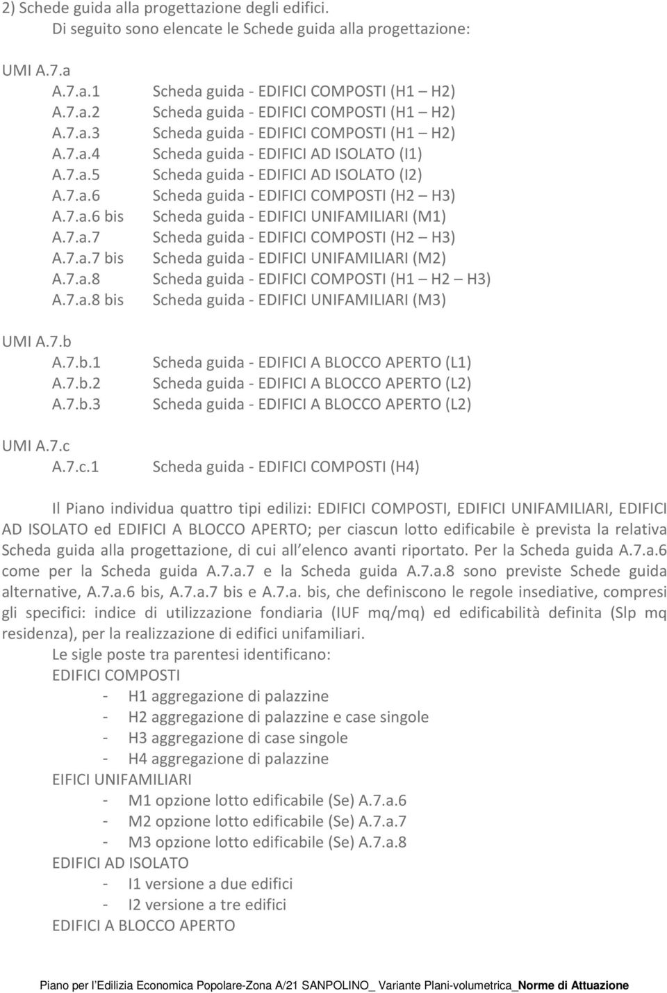 7.a.7 Scheda guida - EDIFICI COMPOSTI (H2 H3) A.7.a.7 bis Scheda guida - EDIFICI UNIFAMILIARI (M2) A.7.a.8 Scheda guida - EDIFICI COMPOSTI (H1 H2 H3) A.7.a.8 bis Scheda guida - EDIFICI UNIFAMILIARI (M3) UMI A.