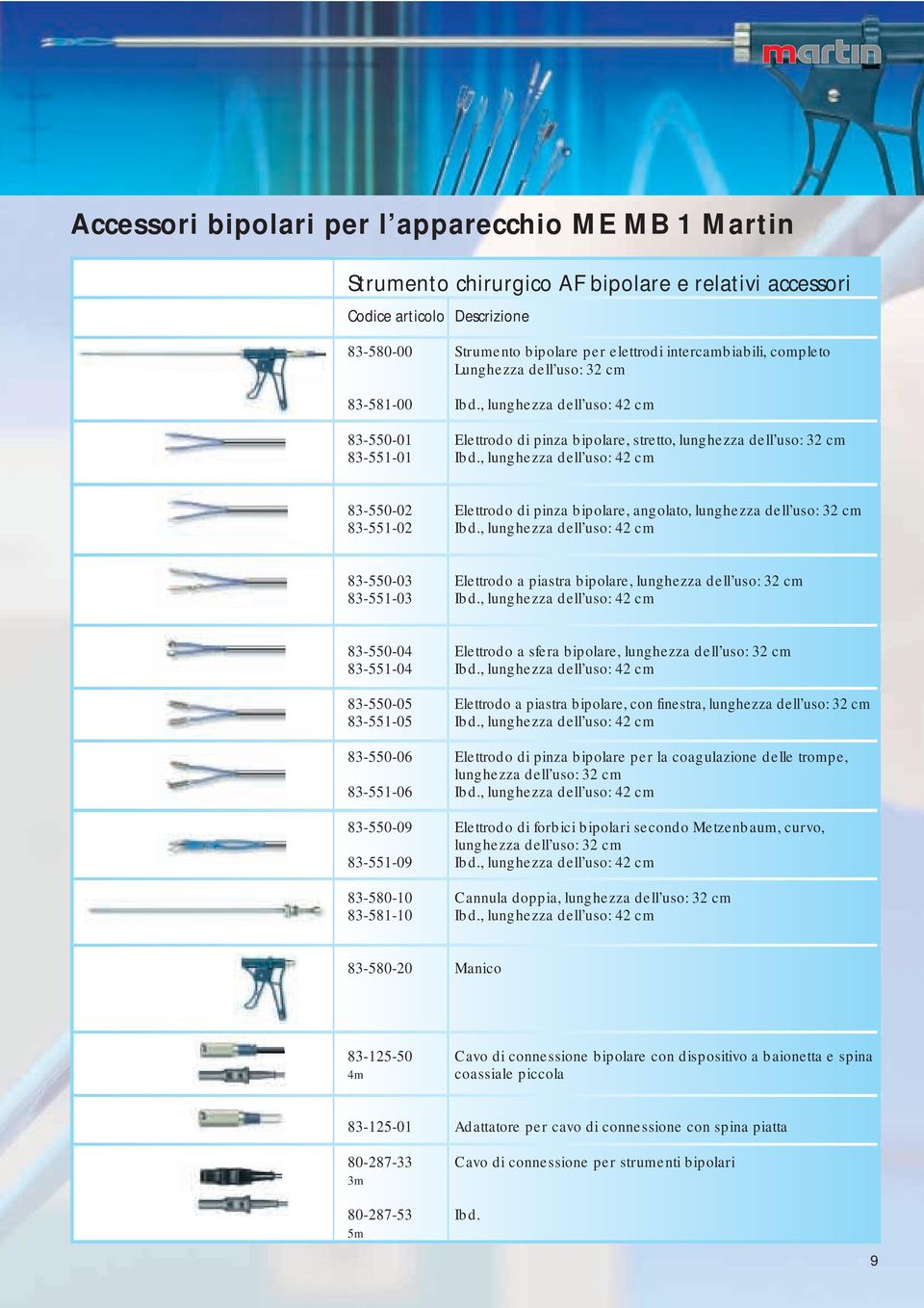 , lunghezza dell uso: 42 cm 83-550-02 Elettrodo di pinza bipolare, angolato, lunghezza dell uso: 32 cm 83-551-02 Ibd.