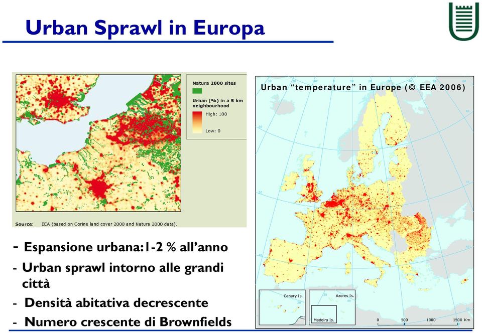 Urban sprawl intorno alle grandi città - Densità