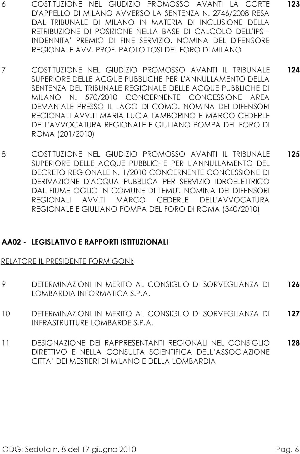 PROF. PAOLO TOSI DEL FORO DI MILANO 7 COSTITUZIONE NEL GIUDIZIO PROMOSSO AVANTI IL TRIBUNALE SUPERIORE DELLE ACQUE PUBBLICHE PER L'ANNULLAMENTO DELLA SENTENZA DEL TRIBUNALE REGIONALE DELLE ACQUE