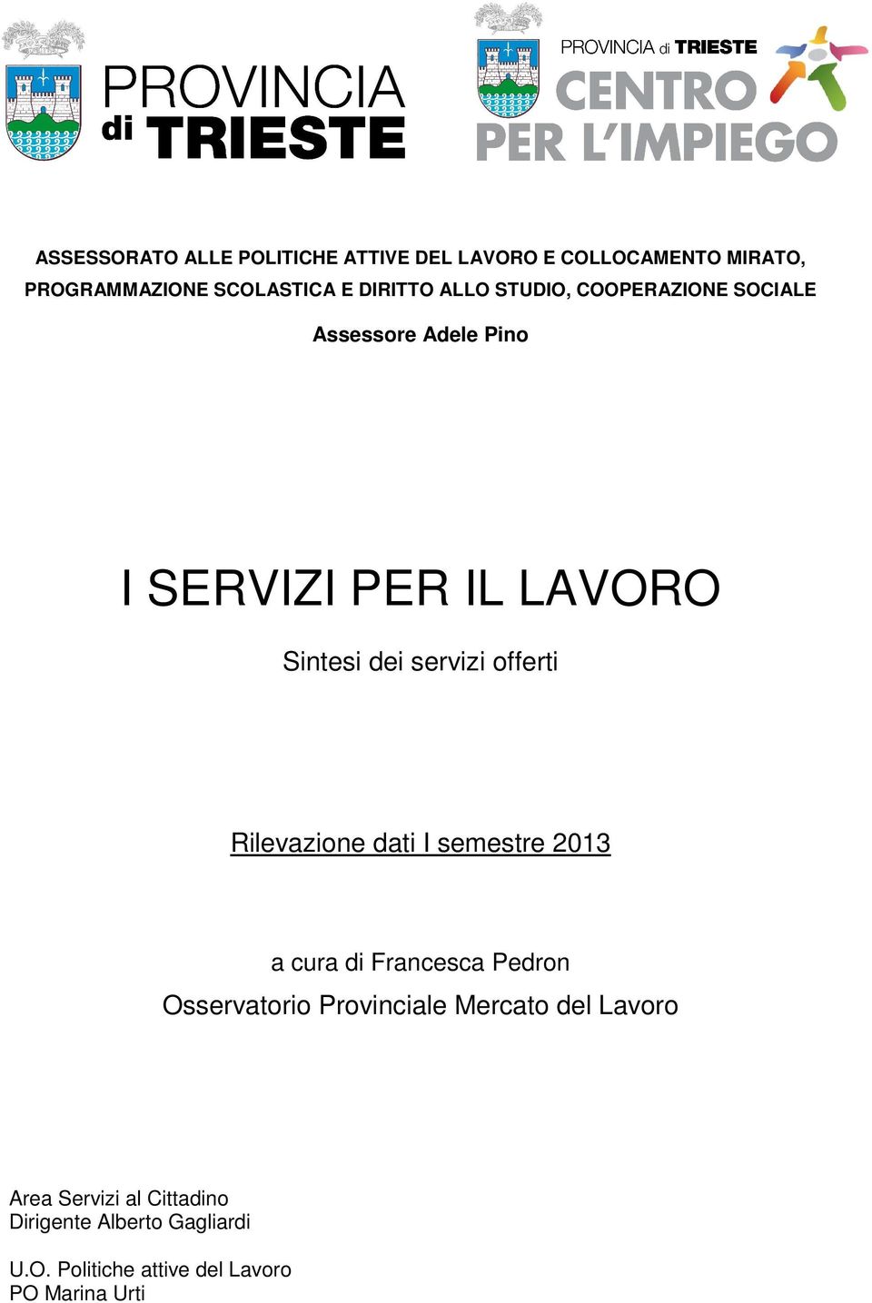 servizi offerti Rilevazione dati a cura di Francesca Pedron Osservatorio Provinciale Mercato del