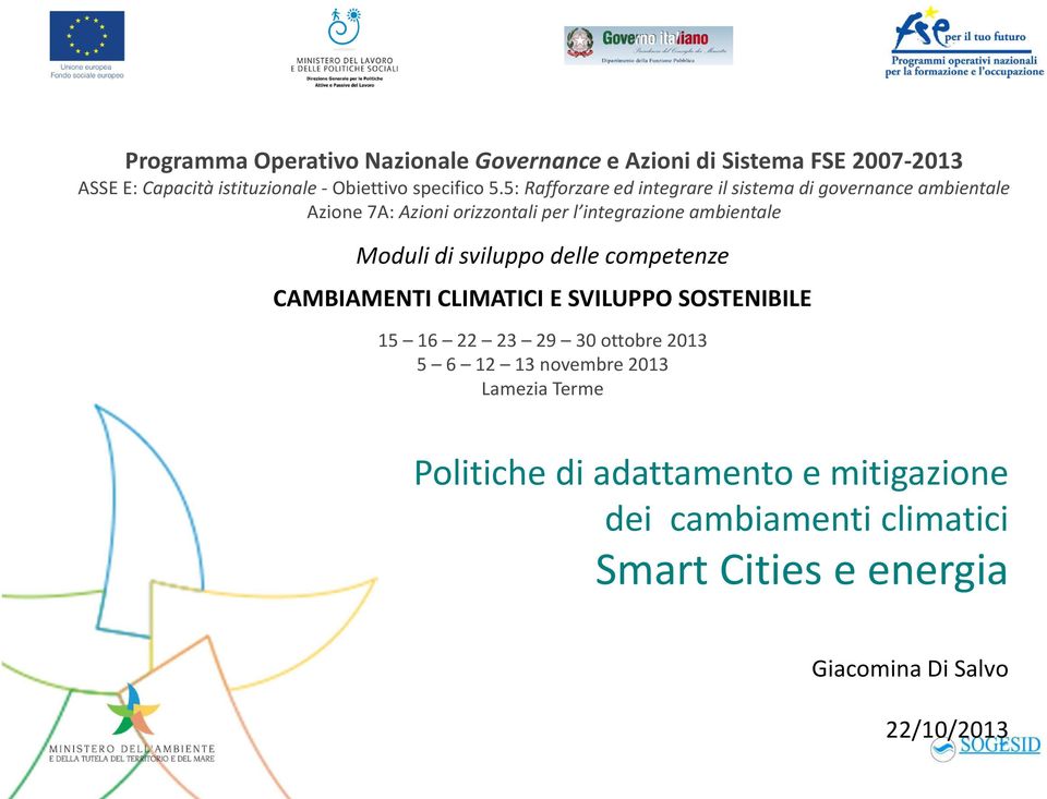 novembre 2013 Lamezia Terme Politiche di adattamento e mitigazione