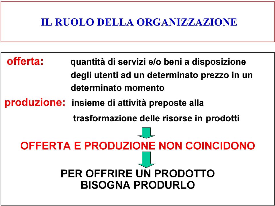 di attività preposte alla trasformazione delle risorse in prodotti