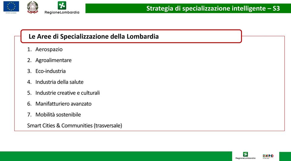 Eco-industria 4. Industria della salute 5.