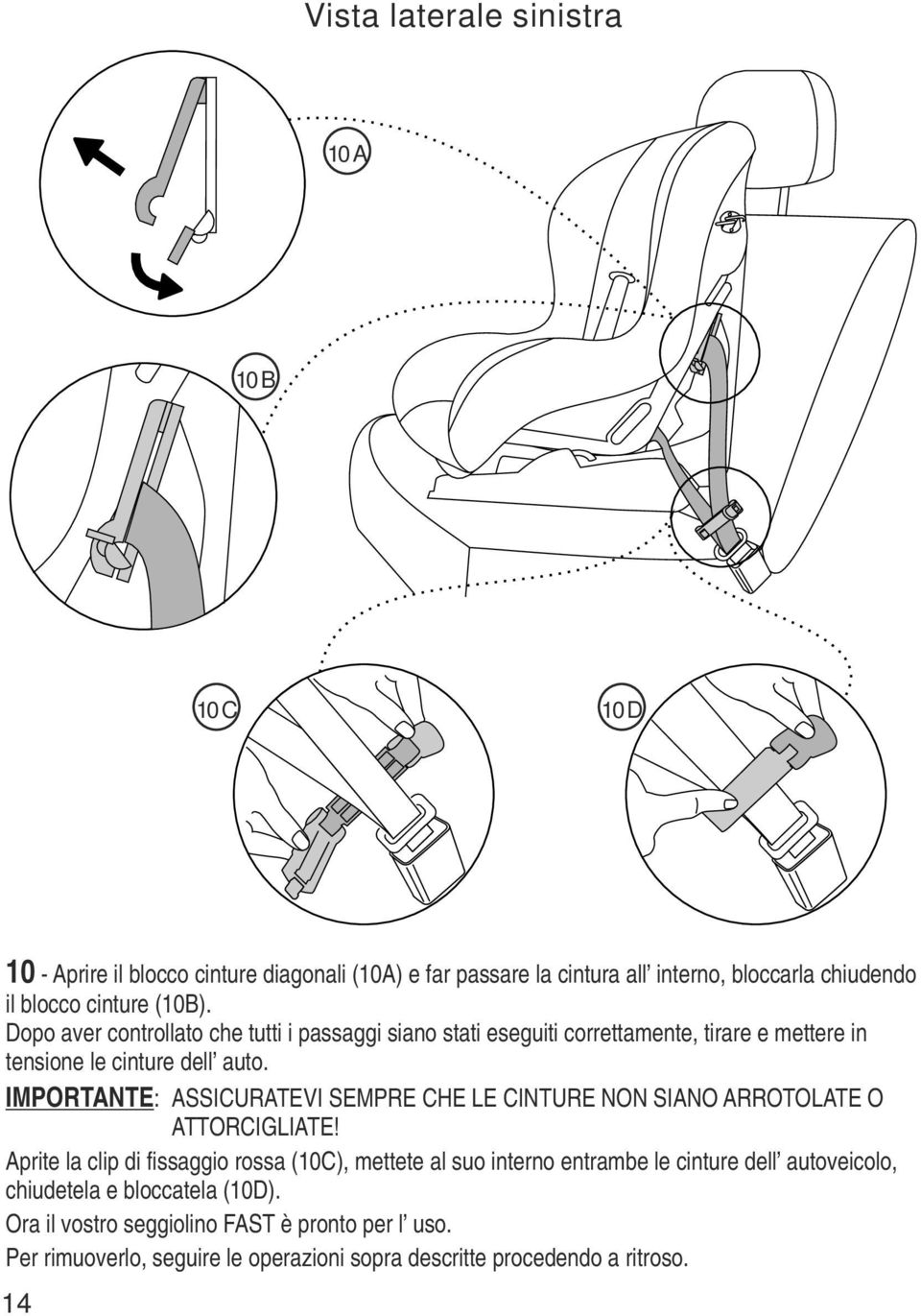 IMPORTANTE: ASSICURATEVI SEMPRE CHE LE CINTURE NON SIANO ARROTOLATE O ATTORCIGLIATE!