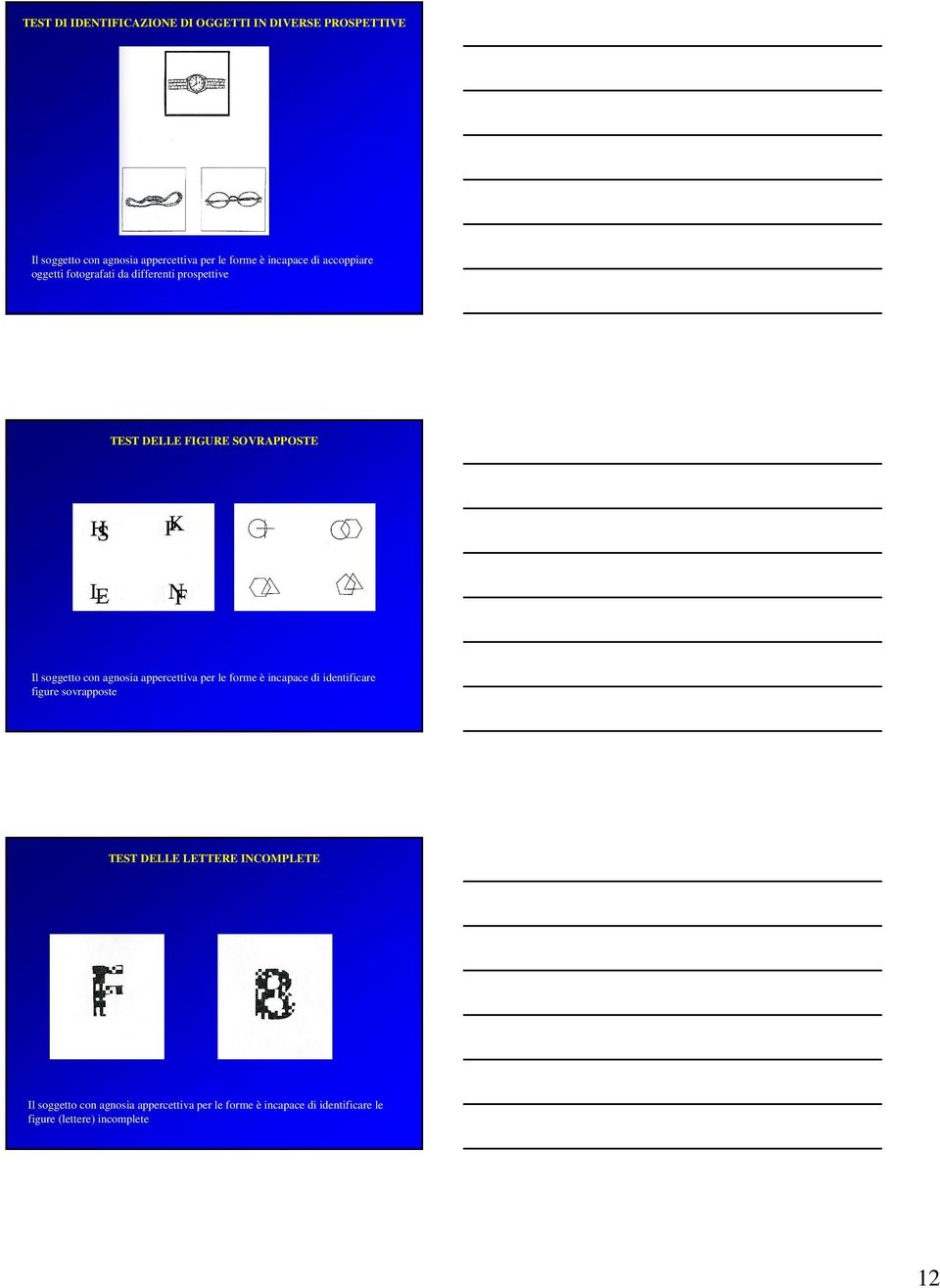 con agnosia appercettiva per le forme è incapace di identificare figure sovrapposte TEST DELLE LETTERE