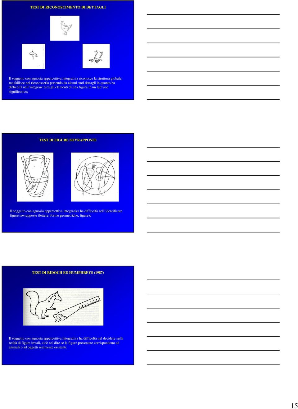appercettiva integrativa ha difficoltà nell identificare figure sovrapposte (lettere, forme geometriche, figure); TEST DI RIDOCH ED HUMPHREYS (1987) Il soggetto con