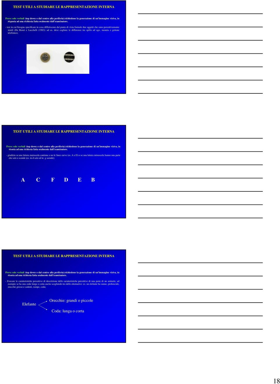 deve cogliere le differenze tra spillo ed ago, moneta e gettone telefonico; TEST UTILI A STUDIARE LE RAPPRESENTAZIONE INTERNA Prove solo verbali (top down o dal centro alla periferia):richiedono la