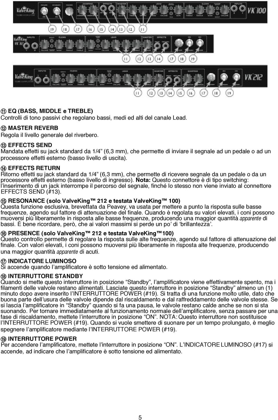 D EFFECTS RETURN Ritorno effetti su jack standard da 1/4 (6,3 mm), che permette di ricevere segnale da un pedale o da un processore effetti esterno (basso livello di ingresso).