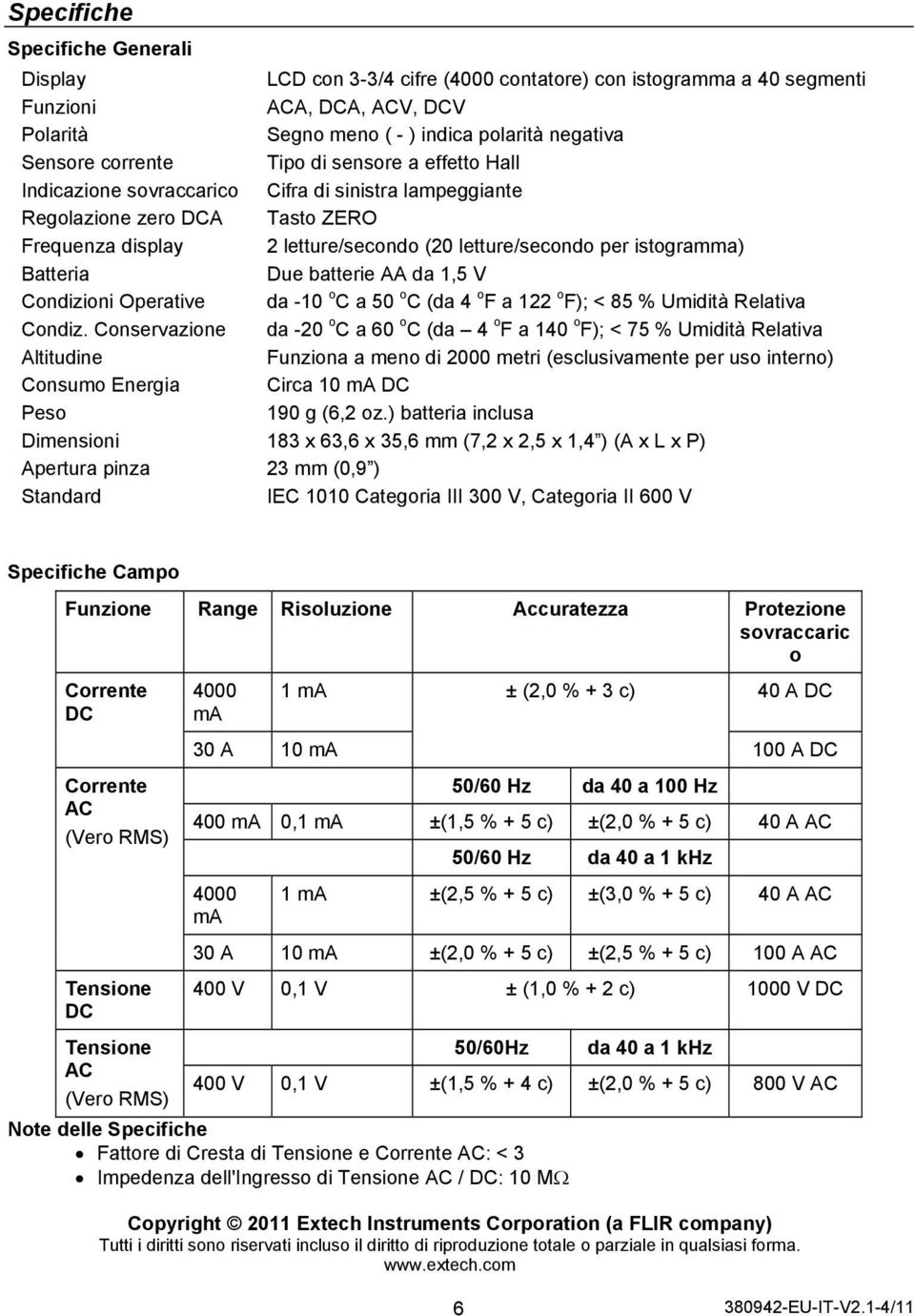 Batteria Due batterie AA da 1,5 V Condizioni Operative da -10 o C a 50 o C (da 4 o F a 122 o F); < 85 % Umidità Relativa Condiz.