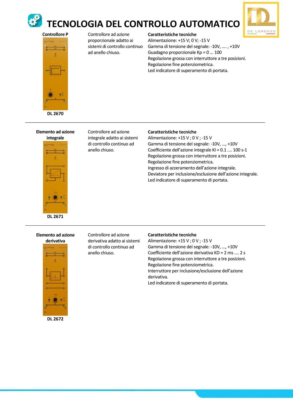 DL 2670 Elemento ad azione integrale Controllore ad azione integrale adatto ai sistemi di controllo continuo ad anello chiuso.
