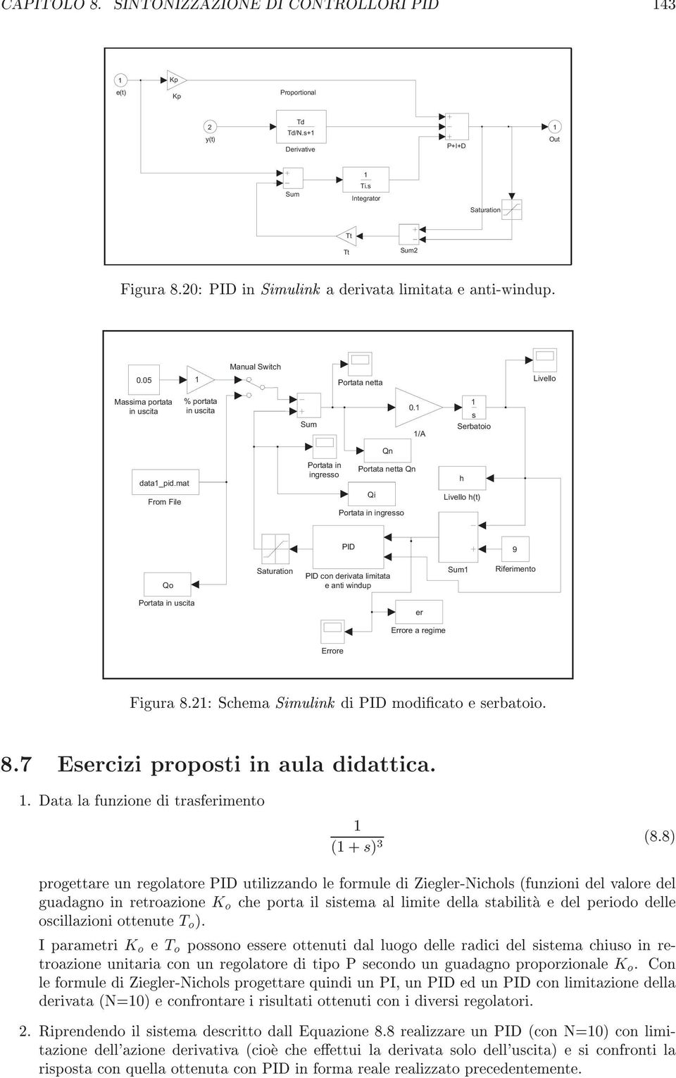 mat From File Portata in ingreo Qn Portata netta Qn Qi Portata in ingreo Livello (t) PID 9 Qo Saturation PID con derivata limitata e anti windup Sum Riferimento Portata in ucita er Errore a regime