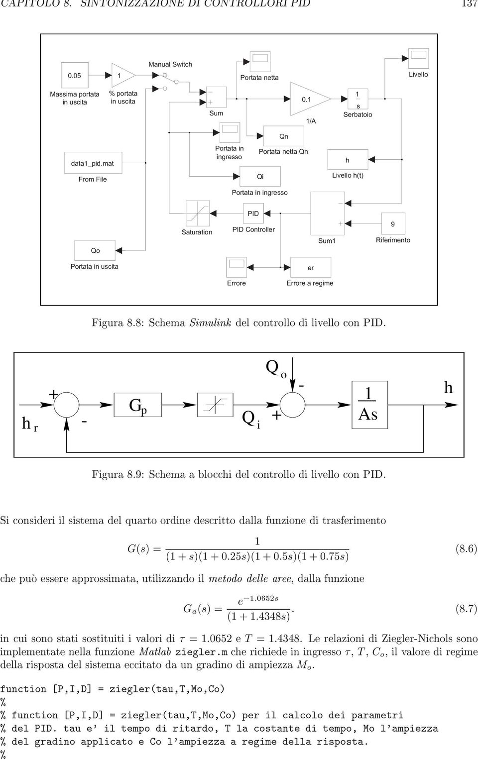 8: Scema Simulink del controllo di livello con PID. Q o G p Q A r i Figura 8.9: Scema a blocci del controllo di livello con PID.