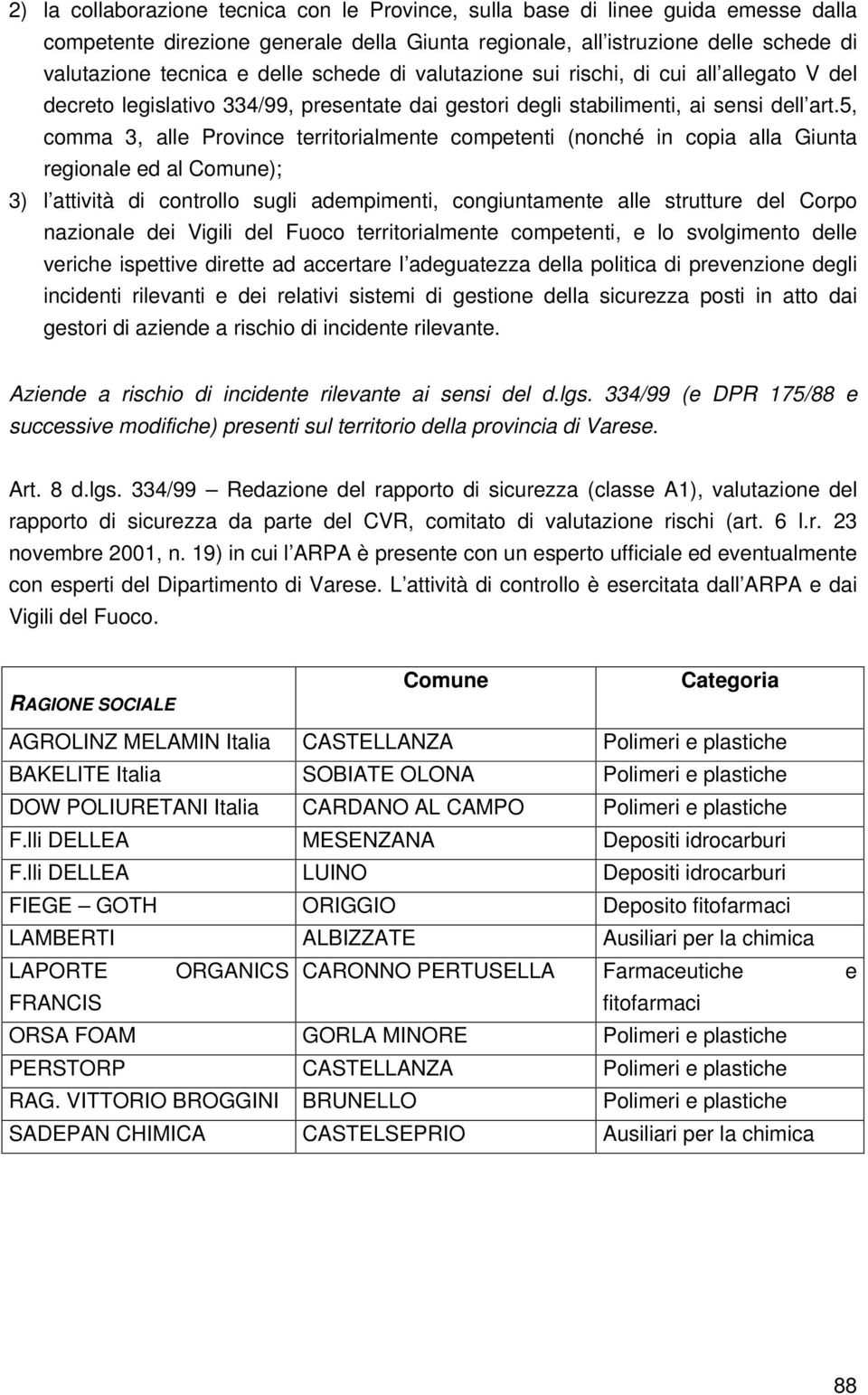 5, comma 3, alle Province territorialmente competenti (nonché in copia alla Giunta regionale ed al Comune); 3) l attività di controllo sugli adempimenti, congiuntamente alle strutture del Corpo