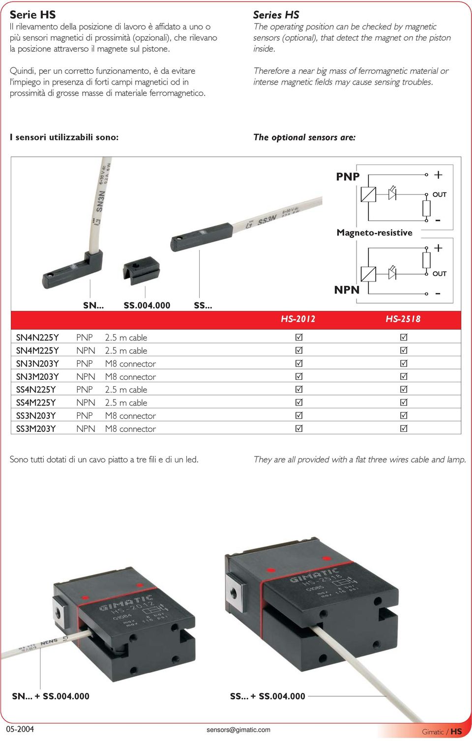 SN4N225Y 25 m cable SN4M225Y 25 m cable SN3N203Y M8 connector SN3M203Y M8 connector SS4N225Y 25 m cable SS4M225Y 25 m cable SS3N203Y M8 connector SS3M203Y M8 connector Sono