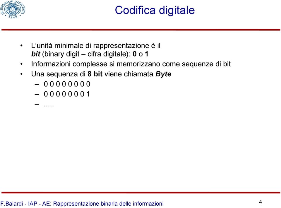 complesse si memorizzano come sequenze di bit Una sequenza