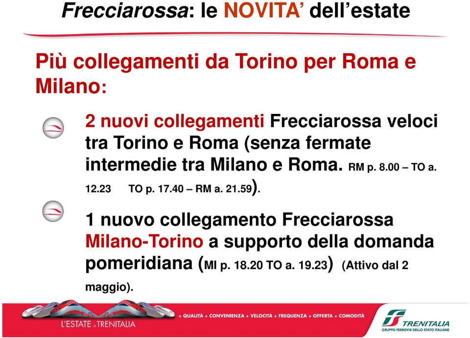 Roma. RM p. 8.00 TO a. 12.23 TO p. 17.40 RM a. 21.59).