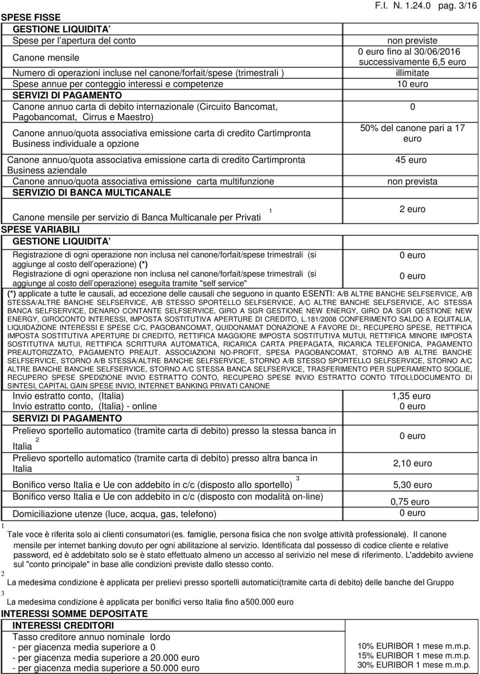 individuale a opzione Canone annuo/quota associativa emissione carta di credito Cartimpronta Business aziendale Canone annuo/quota associativa emissione carta multifunzione SERVIZIO DI BANCA